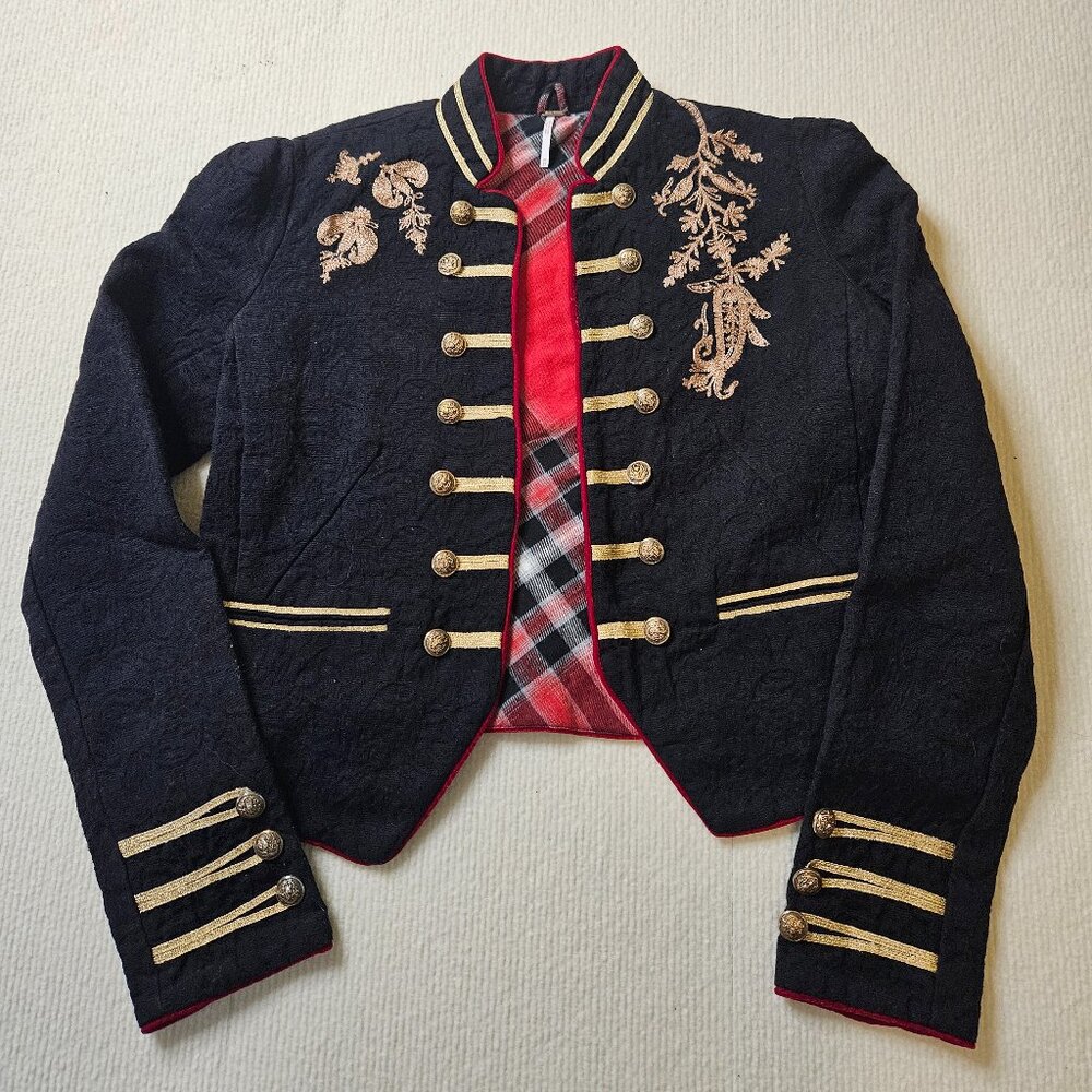 Free People Lauren Band Jacket - size XSmall - black/red/gold plaid